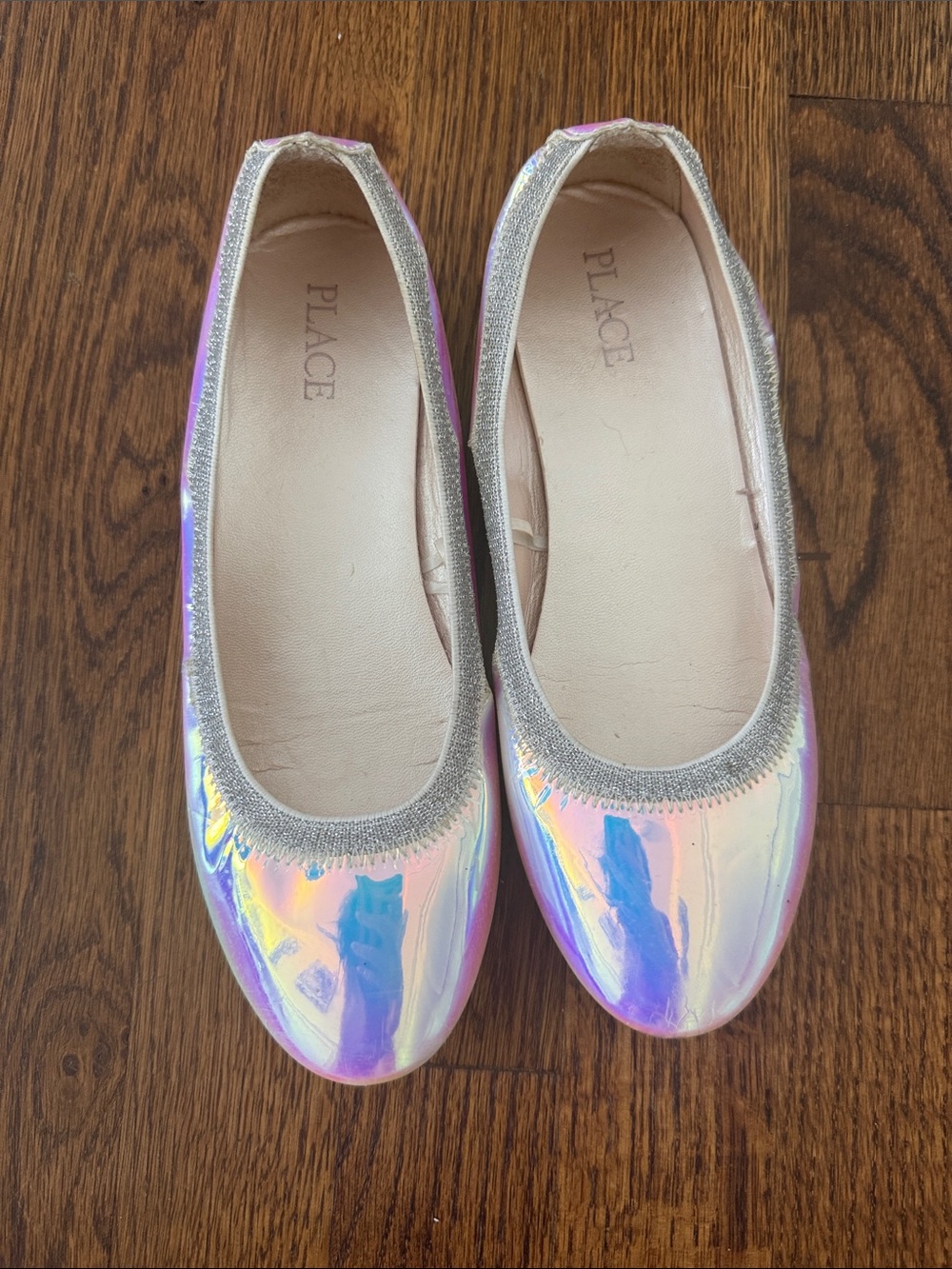 Place Girls' Iridescent Ballet Flats in Pink and Silver